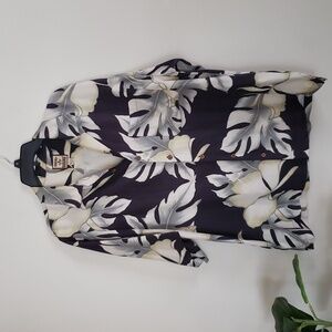 Tommy Bahama tropical floral print silk button up shirt, men's size large